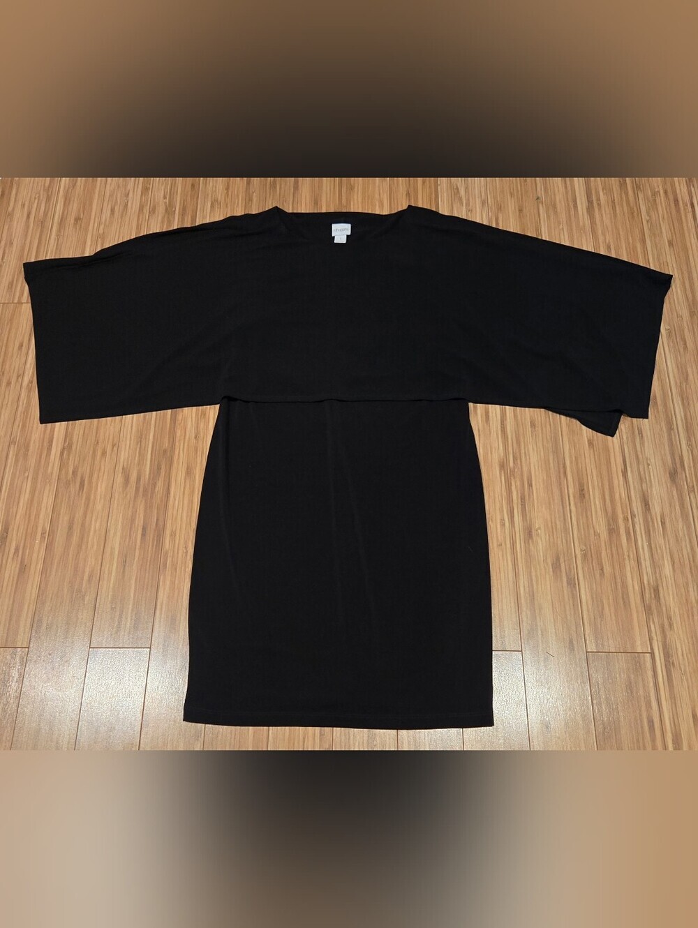Chicos Black Draped Oversized Sleeve Dress